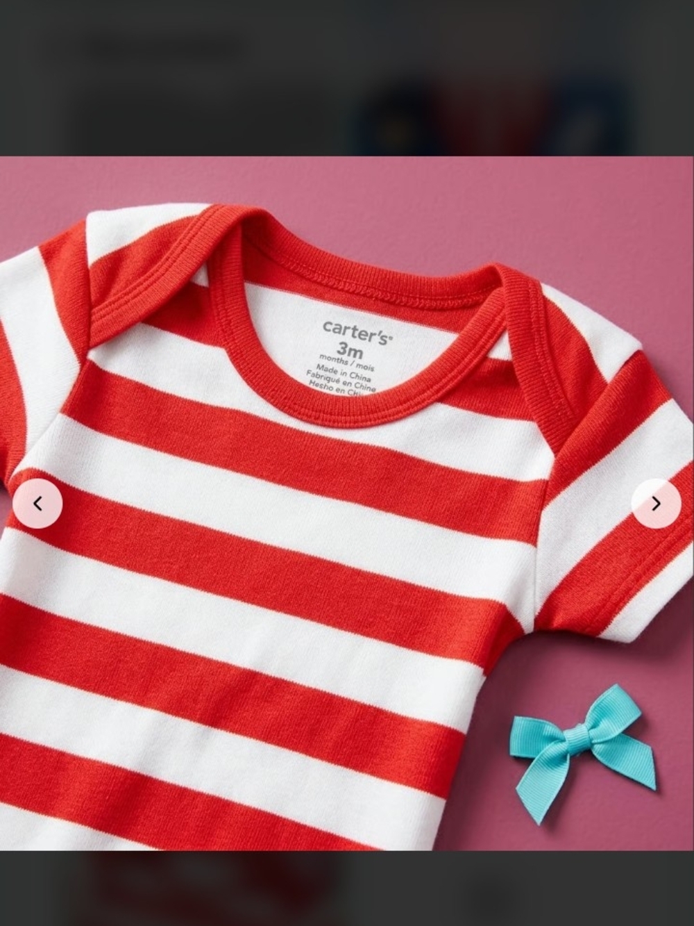 Carter's Size 3m Red & White Striped Onesie